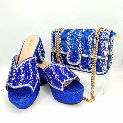 Italian Design Fashion Crystal Fish Mouth High Heels Elegant, Exquisite, And Mature Women's Sandals And Square Bag Set