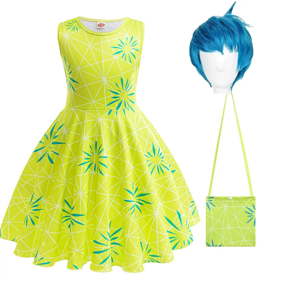 Halloween Inside Out Riley Disgust Joy Dress Girls Cartoon Movie Role Playing Costume Kid 3D Print Fantasy Outfits Disguise Sets