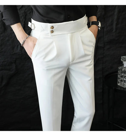 High Quality Italian Style High-waisted Suit Pants Fashion Neapolitan Men's Slim Fit Business Office Social Wedding Trousers