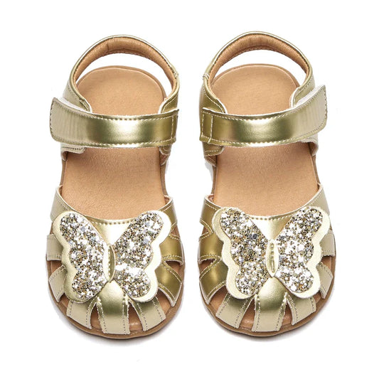 Leather sparkling butterfly Girls flat Sandals closed toe little kids girls summer shoes