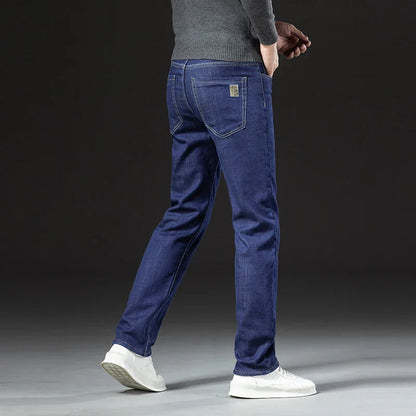 Winter Warm Fleece Jeans Men 2025 Straight Stretch Thick Casual Thermal Denim Pants Male Business Work Trousers New Men Clothing