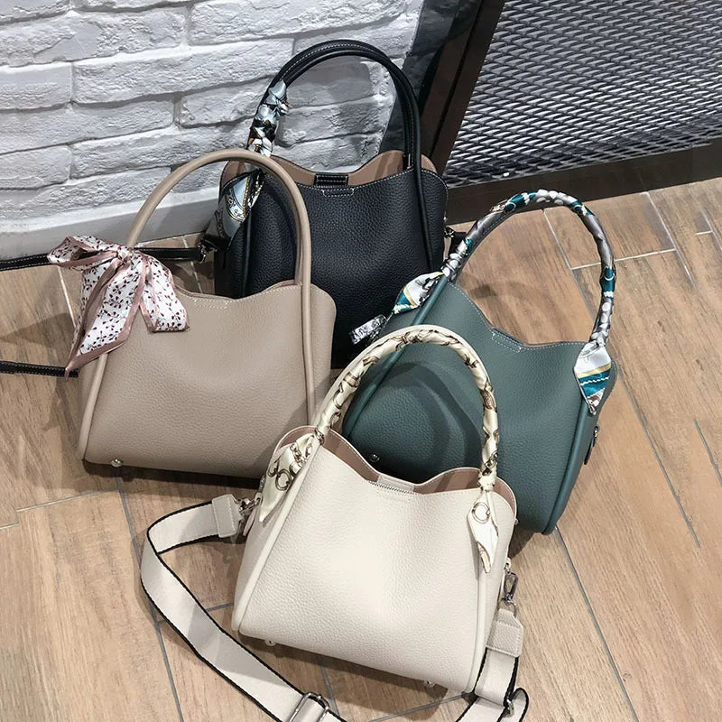 Female genuine cow leather bag for women bag blue Handbag New Crossbody Bucket Bag luxury Shoulder bag tote bag medium