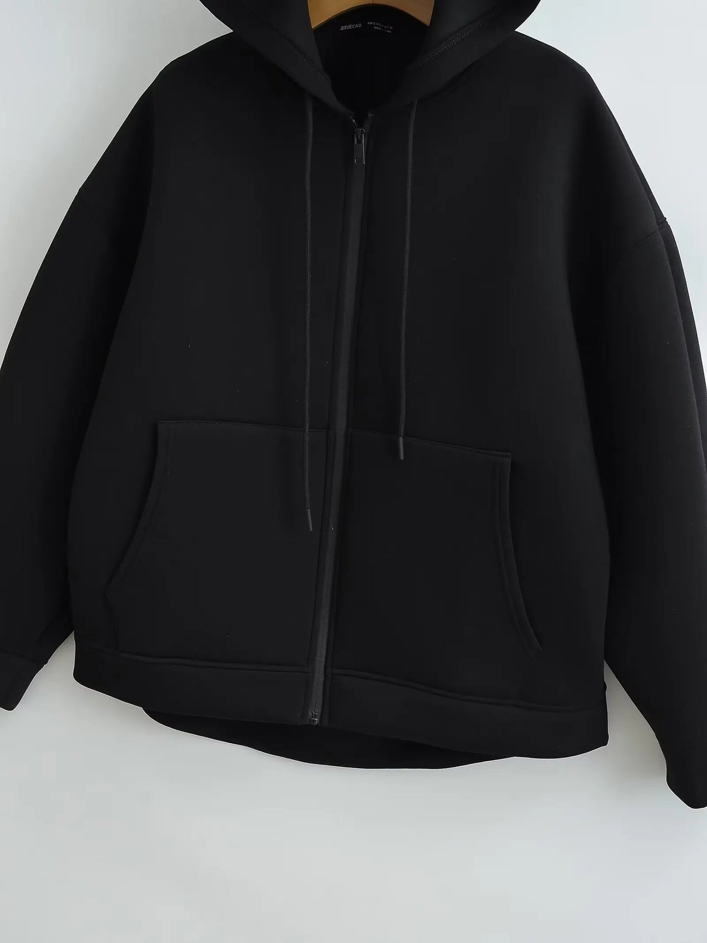 2026 Casual Women's Soild Zipper Hoodie Long Sleeve Big Pocket Zipper Jacket With Hood Female Loose Outerwear Coat Tops