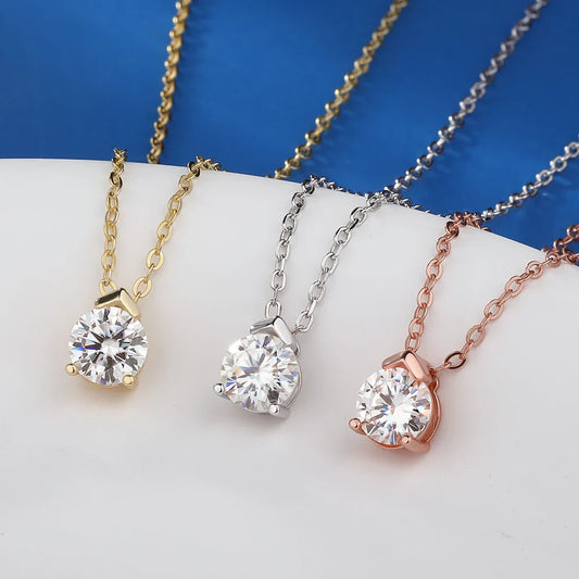 1 Carat Round Brilliant Cut Moissanite Pendant Necklace for Women S925 Silver 18k Gold Plated Solitaire Diamond Pendant Jewelry