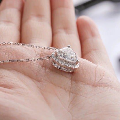 1-4 Carat Heart Cut Moissanite Halo Pendant Necklace for Women 925 Sterling Silver Love Necklace Anniversary Gift Fine Jewelry