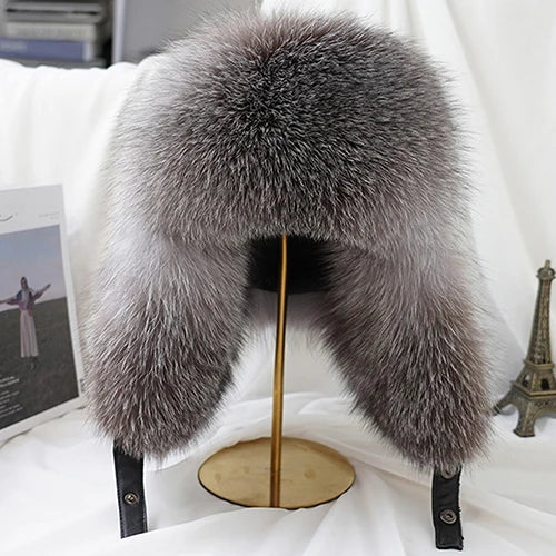 Winter Cap Man 100% Real Sliver Fox Fur Bomber Hat Men's Raccoon Fur Hat Ushanka Cap Trapper Russian Ski Caps Hats Real Fur Hat