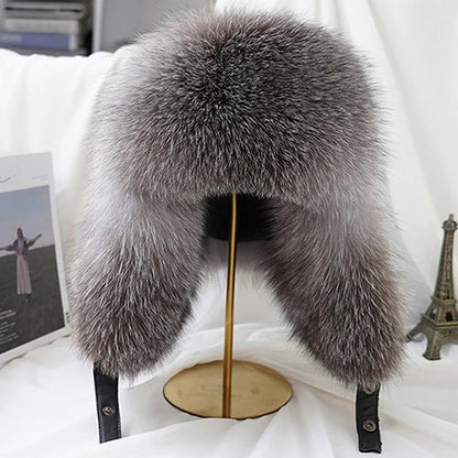 Winter Cap Man 100% Real Sliver Fox Fur Bomber Hat Men's Raccoon Fur Hat Ushanka Cap Trapper Russian Ski Caps Hats Real Fur Hat