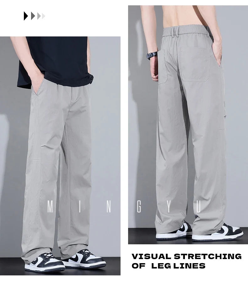 2026 New High Quality Summer Casual Pants Men Solid Color Straight Work Light Gray Outdoor Style Youth Khaki Thin Trousers Male