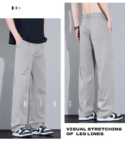 2026 New High Quality Summer Casual Pants Men Solid Color Straight Work Light Gray Outdoor Style Youth Khaki Thin Trousers Male