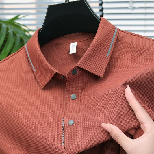 Men's Seamless Knit Polo Shirt - Summer Short Sleeve, Stretch Polyamide Spandex Blend Business Casual T-shirt