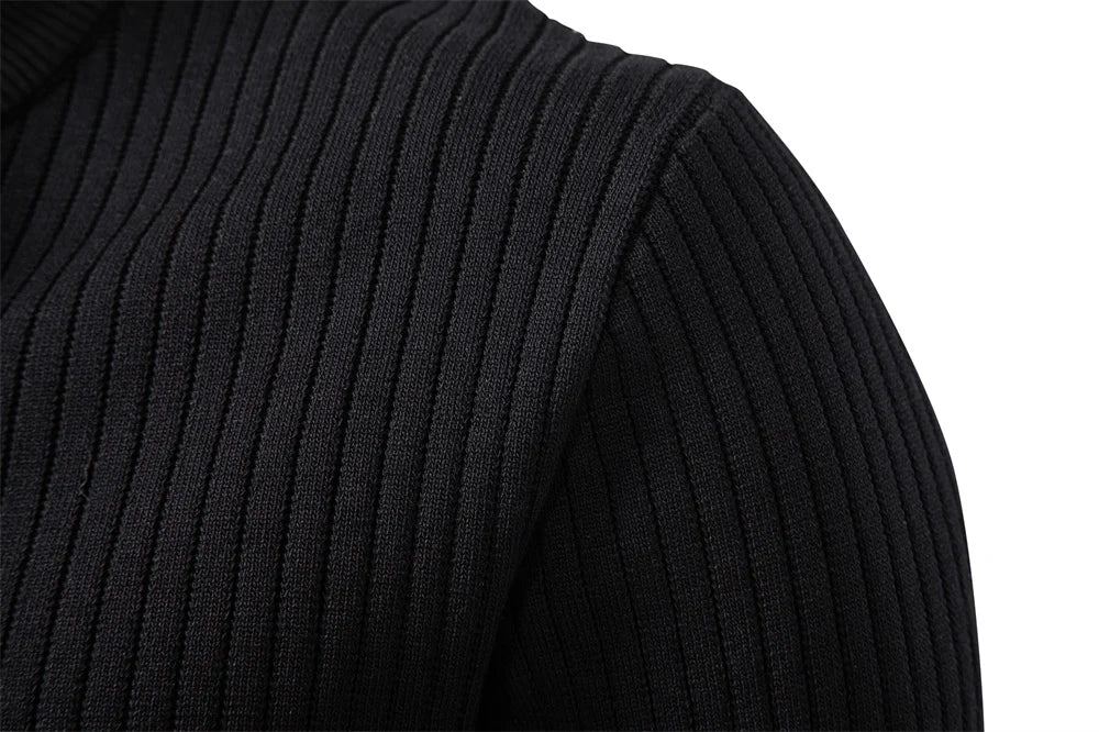 Men's Long Sleeve T-shirt Fall Winter Fashion Knit Slim Fit Polo Sweater Riibed Henry Collar Sweatershirt for Man