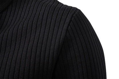 Button Placket Polo Shirt Men Ribbed Stripe Long Sleeve Contemporary Fit Minimalist Autumn Winter Premium Business Top