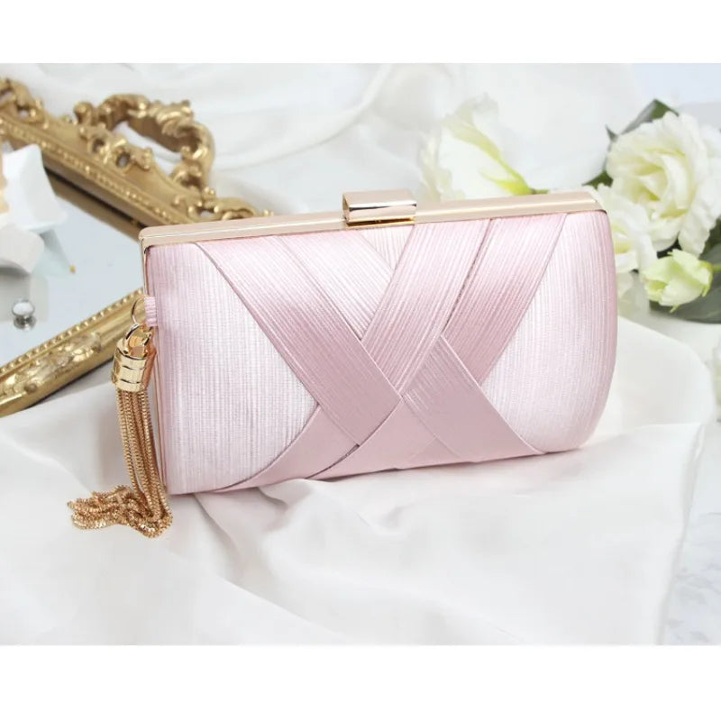 Silky Satin Tassel Banquet Bag, Women Elegant Chain Evening Clutch, Cheongsam Fashion Handbag