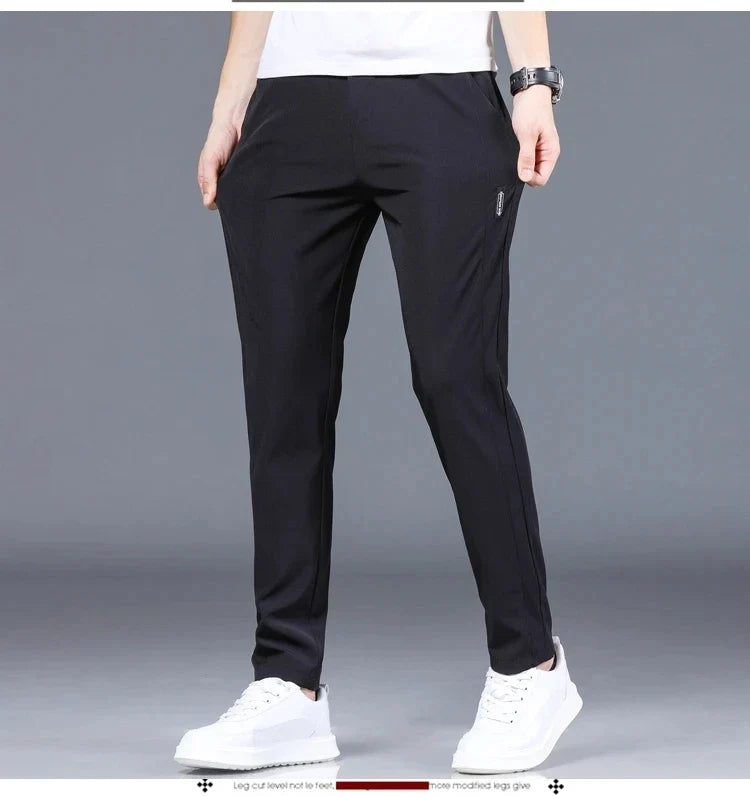 2026 Summer New Thin Ice Silk Stretch Men's Pants Casual Elastic Waist Smooth Trouser Pants Male Brand Clothing 5 Colour