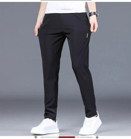 2026 Summer New Thin Ice Silk Stretch Men's Pants Casual Elastic Waist Smooth Trouser Pants Male Brand Clothing 5 Colour