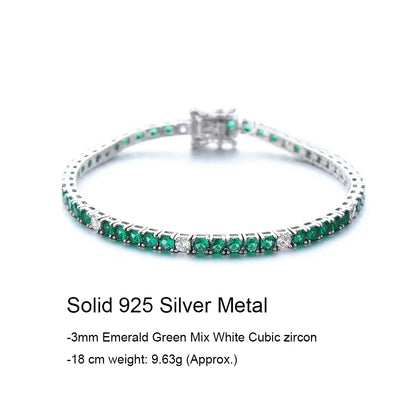 Fine Jewelry 3mm Montana Blue/Emerald Green/Ruby Red/Turquoise/Black Cubic zircon 925 Silver Tennis Bracelet