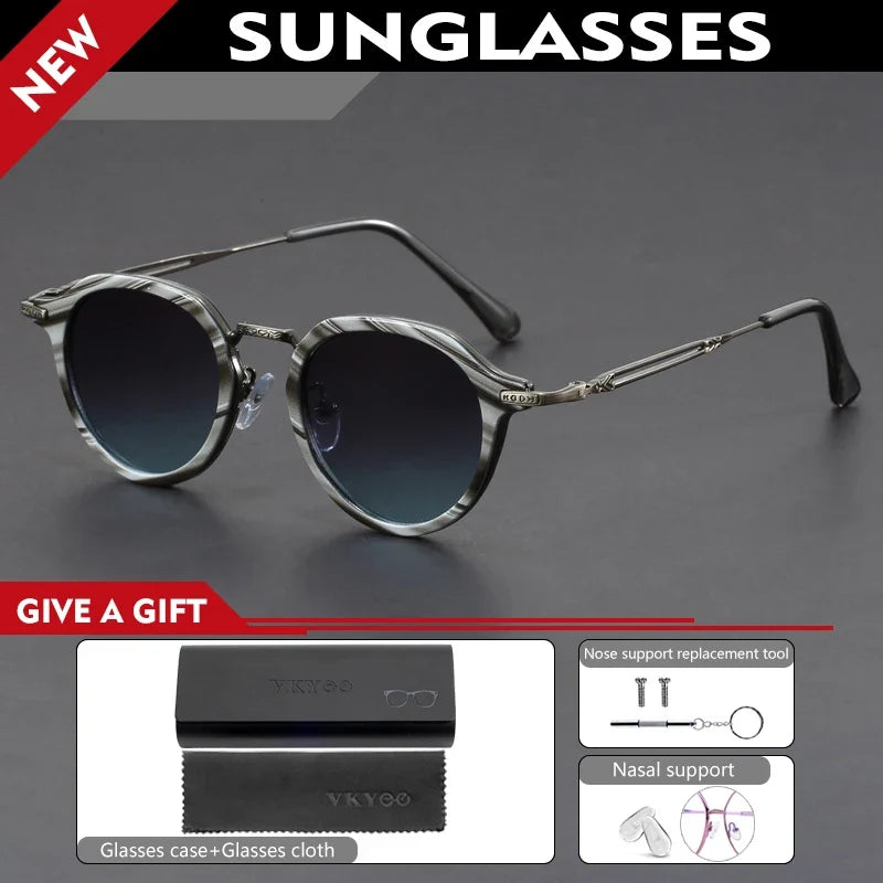 Retro Geometric Round Frame Simple Design UV Protection Men Women Polarized Sunglasses Customizable Prescription 1061