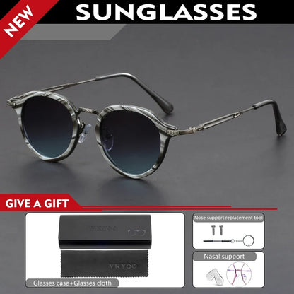Retro Geometric Round Frame Simple Design UV Protection Men Women Polarized Sunglasses Customizable Prescription 1061