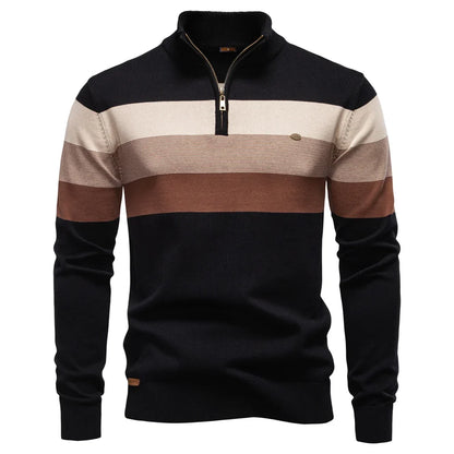 Men's Cotton Mock Neck Stand Collar Sweaters Quarter Zipper Pullover Autumn Winter Warm Social Casual Sweater for Men