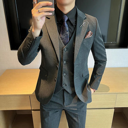 2026 High Quality (Suit + Vest + Trousers) Stylish and Handsome Casual Wedding Suit Business Suit Three-Piece Genuine