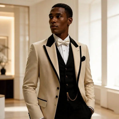 3 Pcs Wedding Suits for Men Slim Fit Long Groom Tuxedo Jacket Single Breasted Tailor Made Formal Prom Suits for Diplomatic Wear
