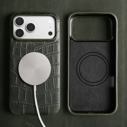Magsafe Case For iphone 16 15 17 Pro Max Air 17e 16e 14 Plus 13 12 Mini 11 Crazy Horse Crocodile Genuine Leather Back Cover