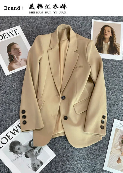 Elegant Office Lady Blazers for Women 2025 Fashion Long Sleeve Single Button Blazer Coats Female Top Suit Jackets Outerwears