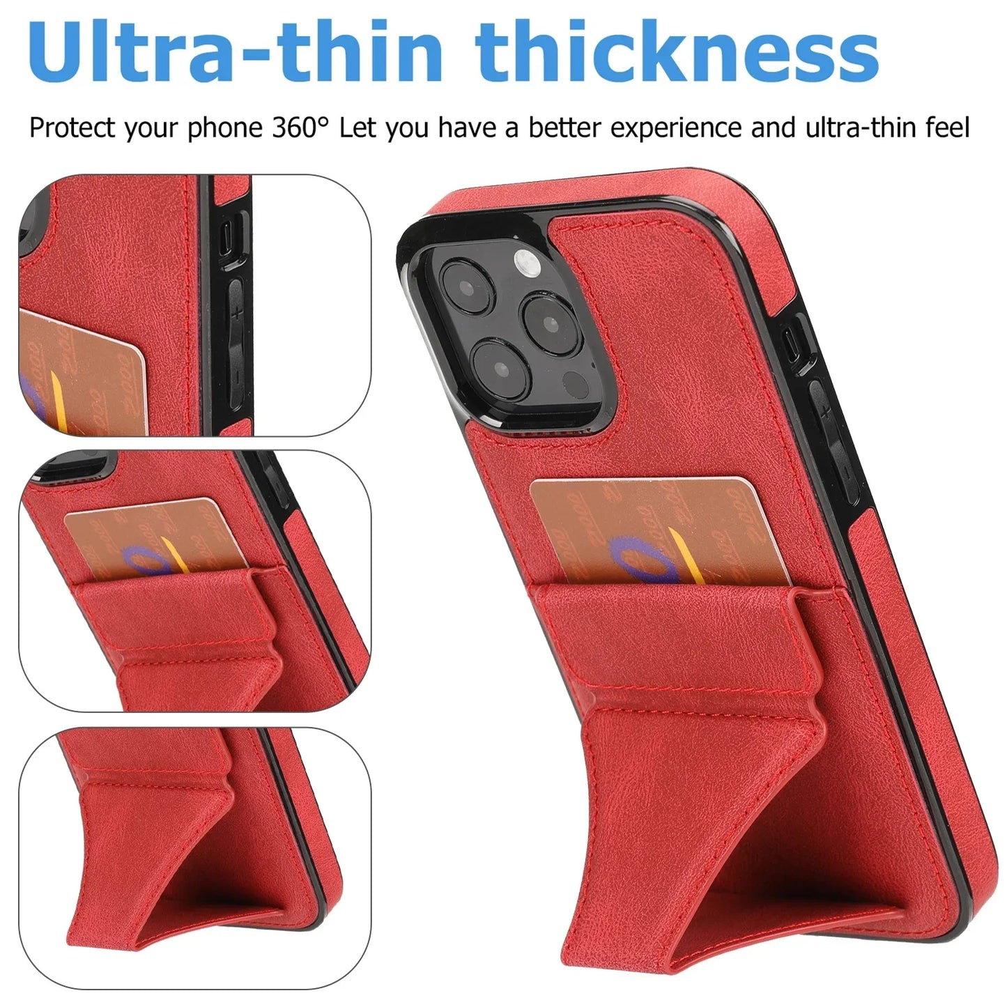 High Quality PU Leather Protective Credit Card Slots Foldable Kickstand Phone Case for iPhone 16 Pro Max 15 Plus 14 13 12 11