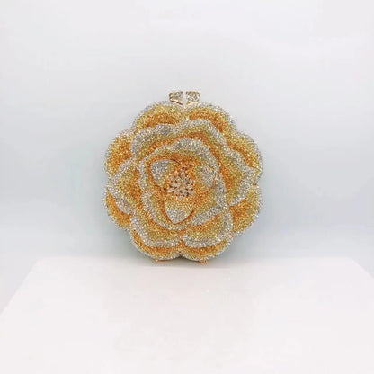 Rose Flower Crystal Evening Bags for Women Rhinestone Clutches Luxury Elegant Handbags Wedding Bride Gift Bags Banquet Shiny Bag