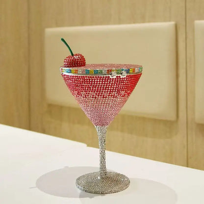 Cherry Martini Gold Rhinestone Evening Cocktail Party Handbag Women Luxury Bling Crystals Wedding Bridal Clutch Purses