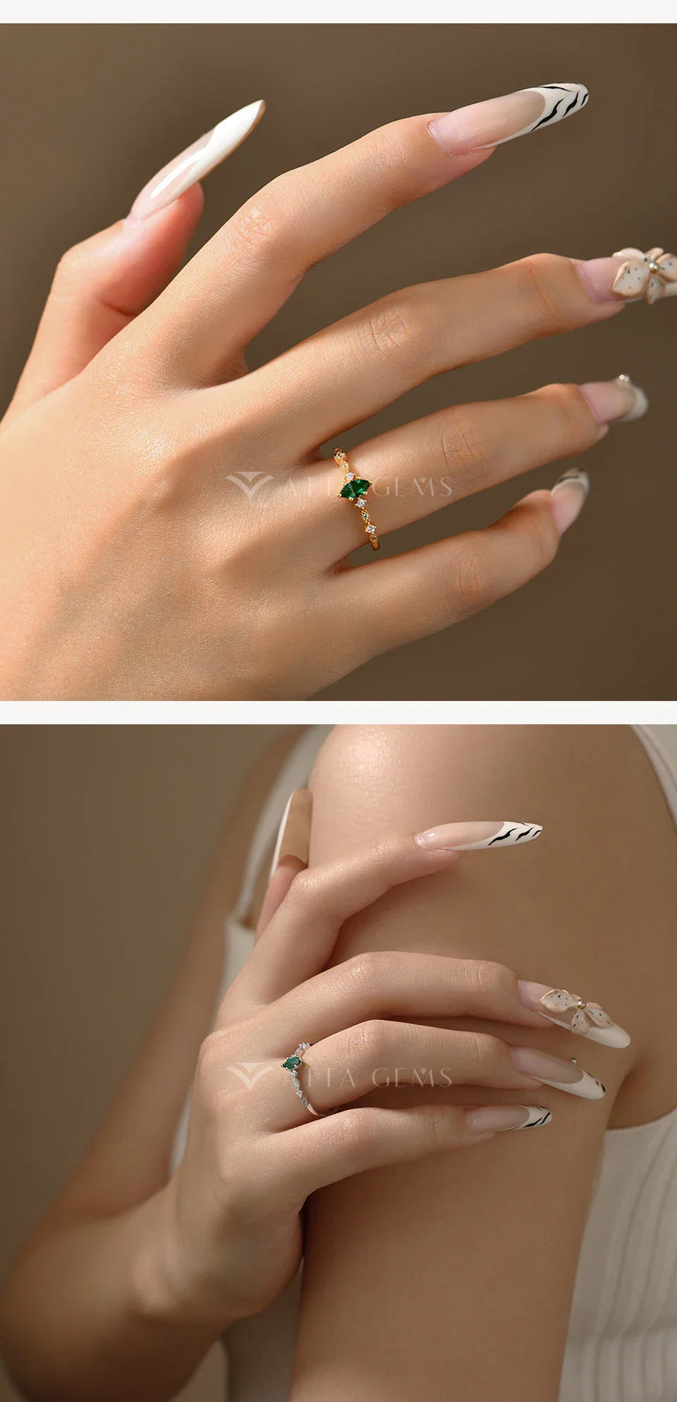S925 Silver Stackable Zircon Ring Inlaid With 3*6mm Marquise Cut Lab Zambian Emerald ForWomen Daily Wear Trendy Jewelry