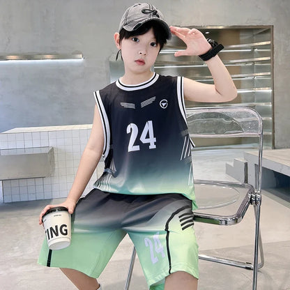 Summer Boy Child Basketball T-shirt Shorts Jersey Suit Quick Dry Kids Sports Wear Outfit Tweens Casual Clothing Set Sportswear