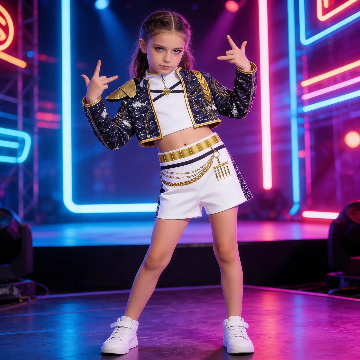 Girls' Black Phnom Penh K-POP Singing Stage Performance Costume Party sisters Group Singing Competition Cool Girl Jacket Sets