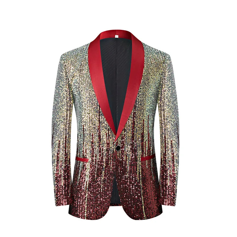New Men's Luxury Sequin Suit Jacket Single Button Slim Fit Male Wedding Prom Party Bar KTV Stage Performance Dress Blazer