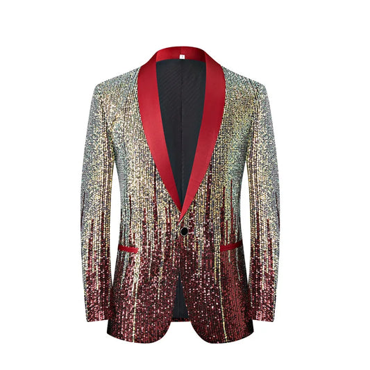 New Men's Luxury Sequin Suit Jacket Single Button Slim Fit Male Wedding Prom Party Bar KTV Stage Performance Dress Blazer