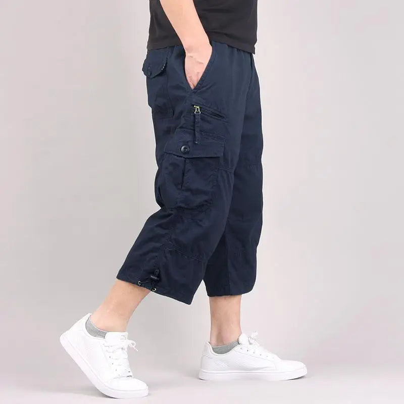 Summer pure cotton cropped shorts for men and young people, straight leg sports camouflage casual workwear shorts, loose and thi