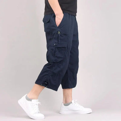 Summer pure cotton cropped shorts for men and young people, straight leg sports camouflage casual workwear shorts, loose and thi