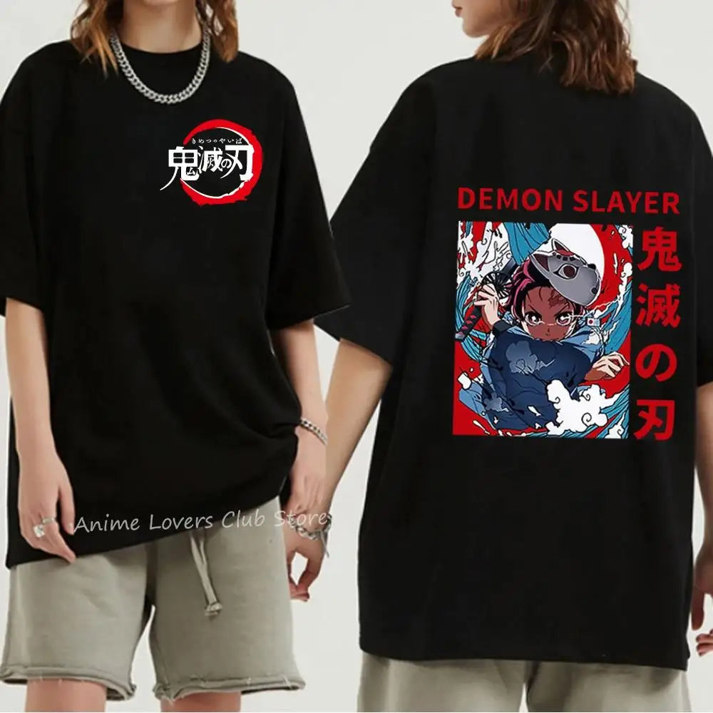 Japanese Anime Demon Slayer Graphic Print T Shirt Fashion Casual Crew Neck Short Sleeve Plus Size T Shirt Women