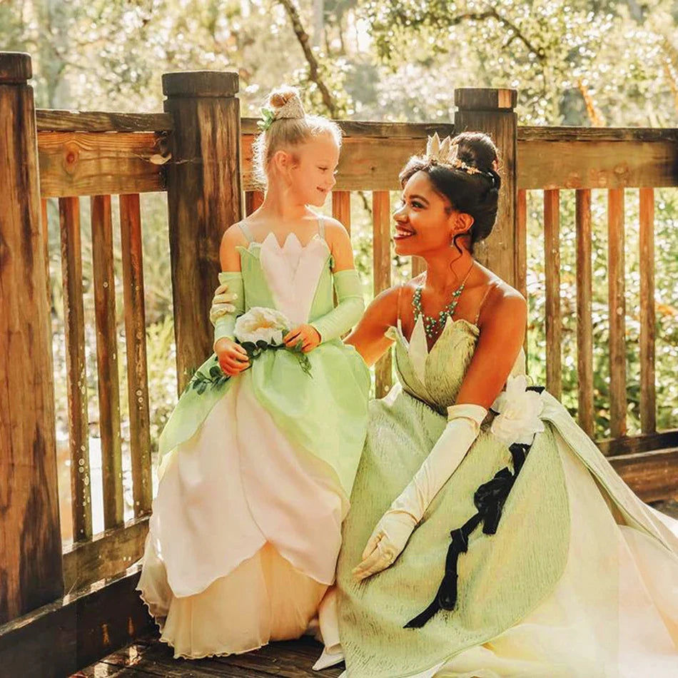 Tiana Fancy Girls Princess Costume Kid Carnival Dress Cosplay Floral LED Light Up Clothing Halloween Girls Christmas Party 2-11T