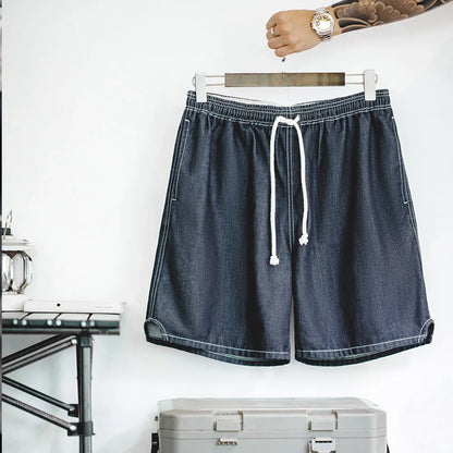 Vintage Cool-Touch Denim Shorts Men's Summer Lightweight Straight Leg Elastic Waist Jeans Shorts Breathable Casual Bottom