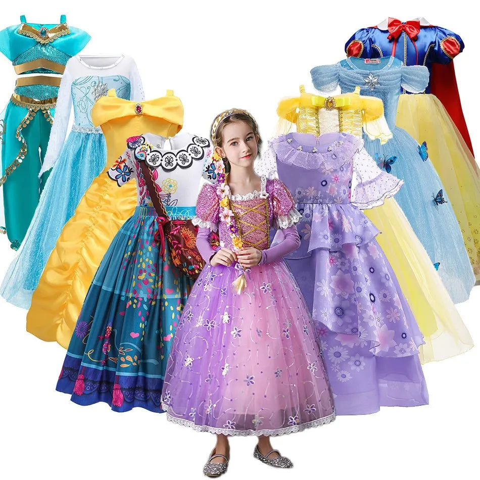 Kid Snow White Cinderella Rapunzel Elsa Belle Costume Girl Halloween Christmas Carnival Dress Children Princess Evening Gown