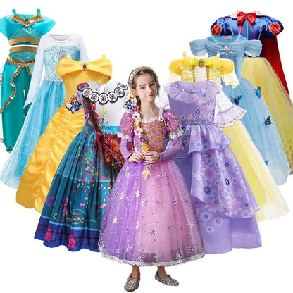 Kid Snow White Cinderella Rapunzel Elsa Belle Costume Girl Halloween Christmas Carnival Dress Children Princess Evening Gown