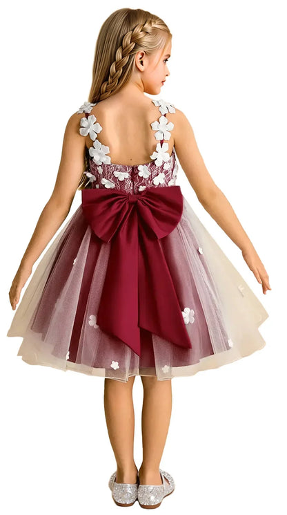 Snvdzo Princess Girls Lace Flower Girl Dress 3D Floral Sleeveless Tulle Princess Wedding Pageant Party Dresses 2026 with Big Bow