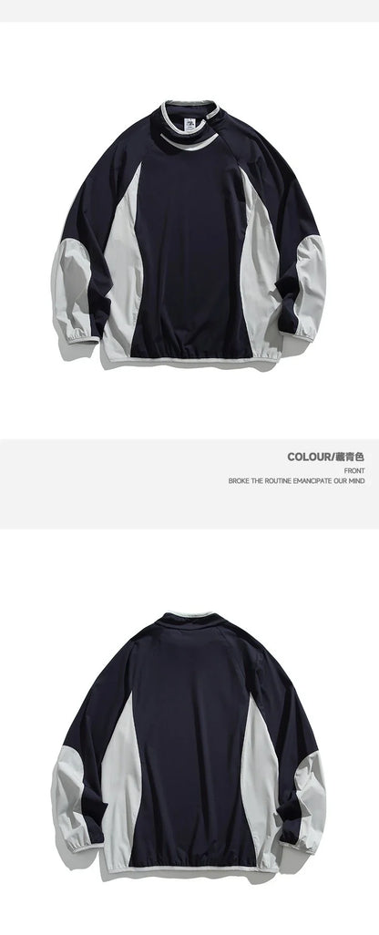 Spring New Arrival Techwear Color-Blocking Stand Collar Sweatshirt - American Designer Outdoor Sports Casual Loose Fit Top