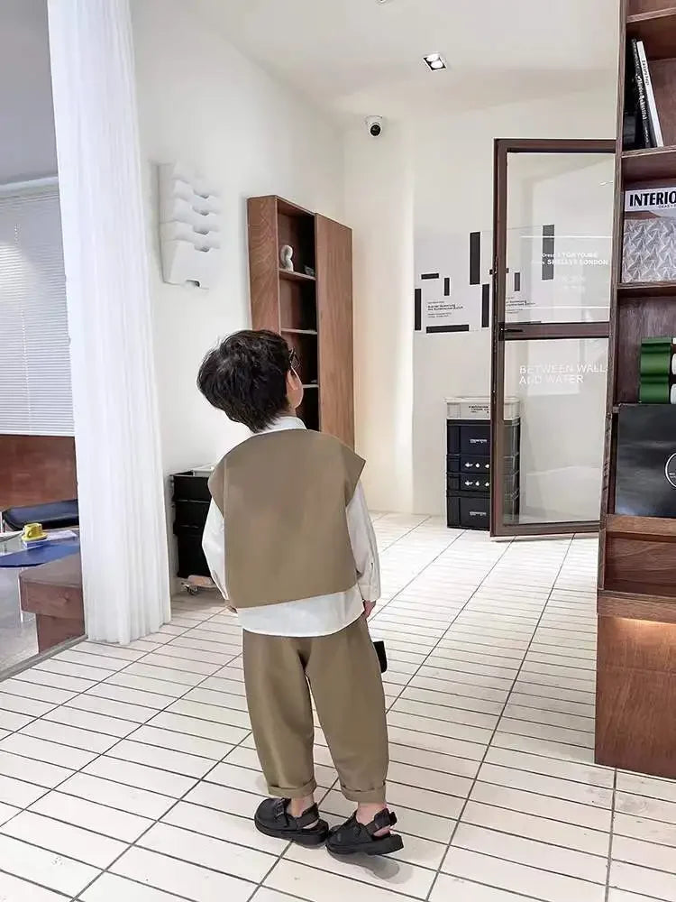 Boys' Autumn Set Trendy and Cool Children's Autumn Wear Boys and Babies Handsome Casual Suit Vest Three Piece Set New