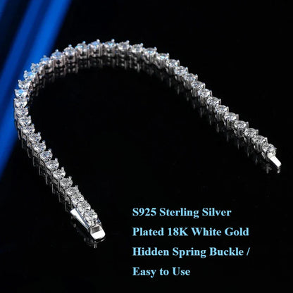 3 Claw 2.5/3mm Full D Color Moissanite Diamond Tennis Bracelet Hidden Buckle for Women Man 925 Silver Link Chain Bracelets
