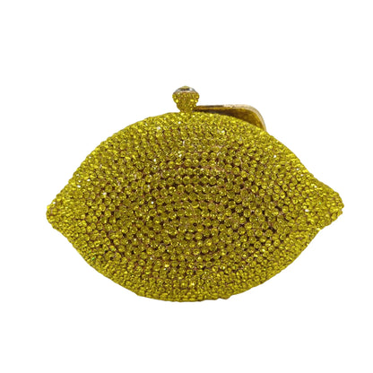 Green Lemon Shaped Rhinestone Handbags for Cocktail Party Women Gorgeous Crystal Wedding Bridal Cutch Purse Evening Bags