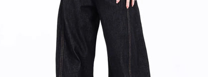 American Retro Deconstructed Bla Knife  Jeans Women's Loose Silhouette Wide Leg Floor Length Trousers Casual High Waist...