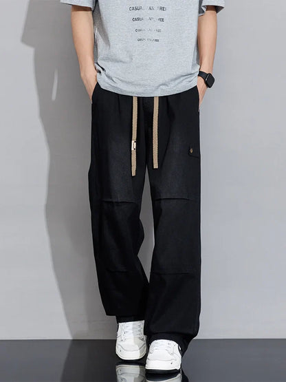 Men's Cargo Jeans 2026 New Spring Summer Wide Leg Denim Pants Straight Baggy Jeans Asian Size L-5XL