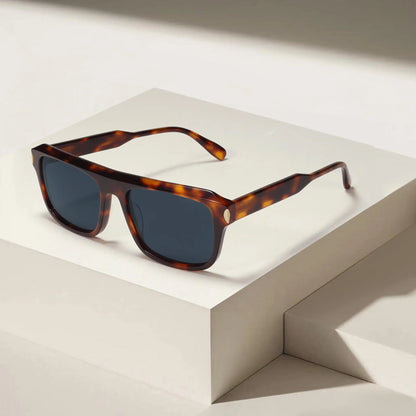 Tortoise Acetate Sunglasses Vintage Rivet Rectangle Frame UV Protection Unisex Retro Sun Glasses Fashion
